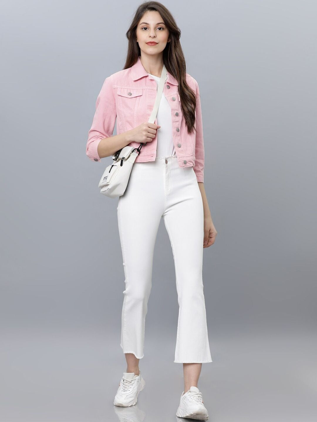 Women Pink Solid Denim Jacket – Trendy Everyday Outerwear for Pakistani Fashion | HARCHIZ