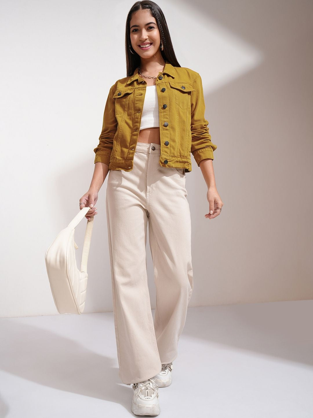 Women Mustard Solid Jacket – Stylish Winter Outerwear for Pakistani Fashion | HARCHIZ