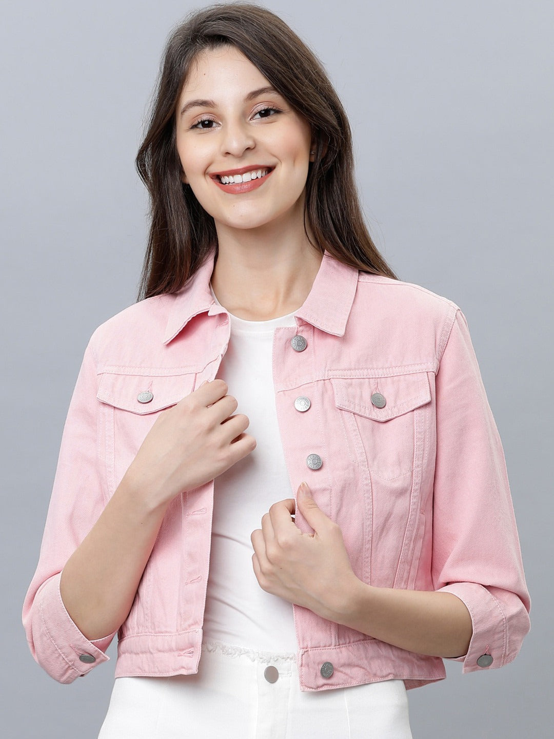 Women Pink Solid Denim Jacket – Trendy Everyday Outerwear for Pakistani Fashion | HARCHIZ