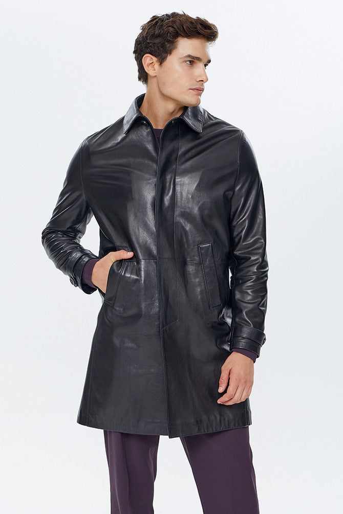 Ace Black Bruyne Men's Genuine Leather Coat Black