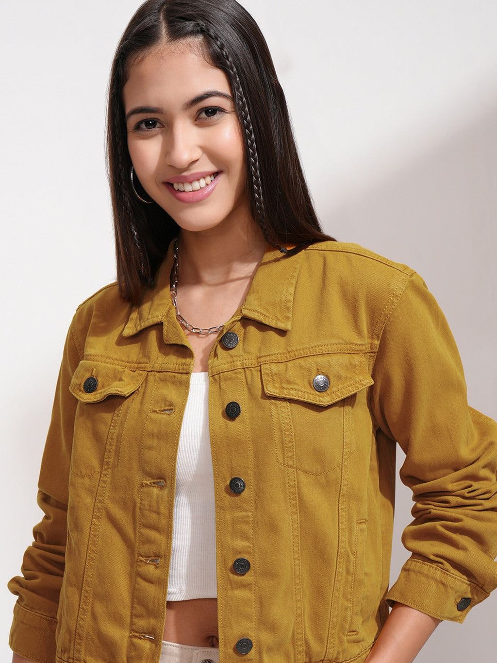 Women Mustard Solid Jacket – Stylish Winter Outerwear for Pakistani Fashion | HARCHIZ