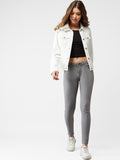Women White Solid Denim Jacket – Premium Summer Outerwear for Pakistani Style | HARCHIZ