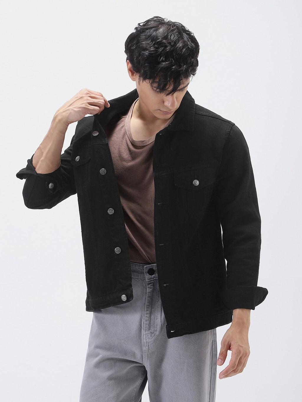 Men’s Solid Washed Denim Jacket – Full Sleeve Regular Fit Casual Jacket by HARCHIZ Pakistan