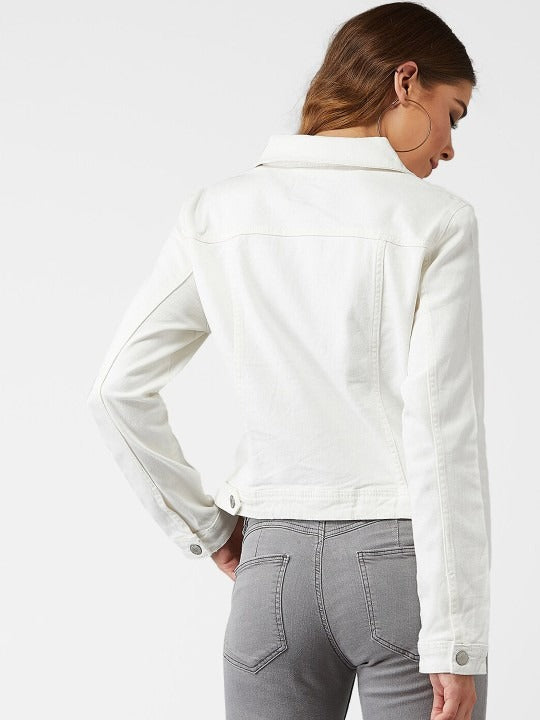 Women White Solid Denim Jacket – Premium Summer Outerwear for Pakistani Style | HARCHIZ