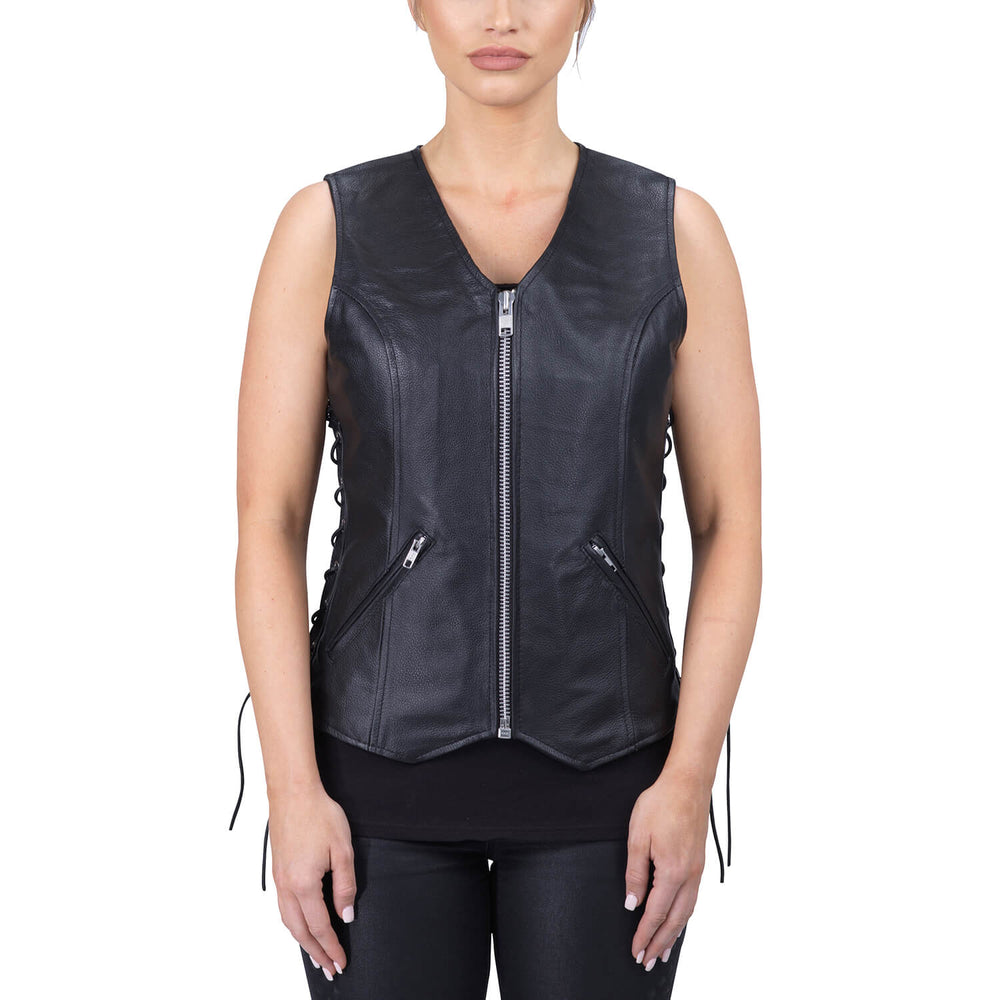 Ace Haughty Black Leather Motorcycle Vest for Women