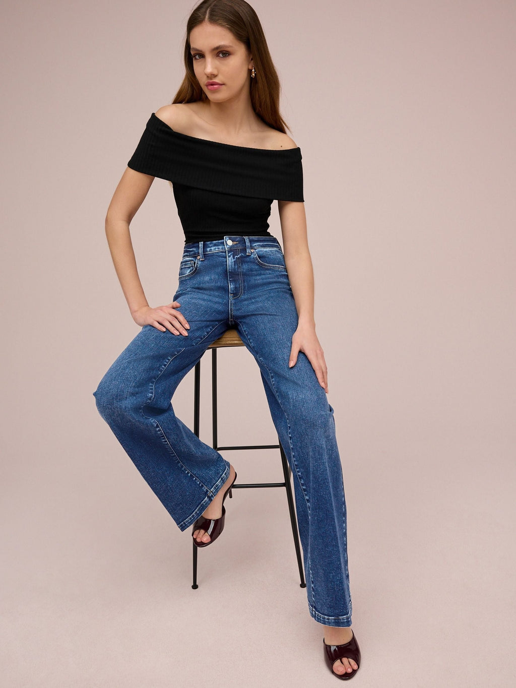 Women Dark Blue Wide Leg Jeans – Trendy High-Waist Denim for Everyday Wear in Pakistan | HARCHIZ