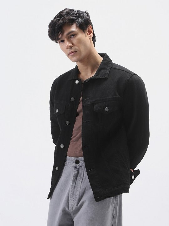 Men’s Solid Washed Denim Jacket – Full Sleeve Regular Fit Casual Jacket by HARCHIZ Pakistan