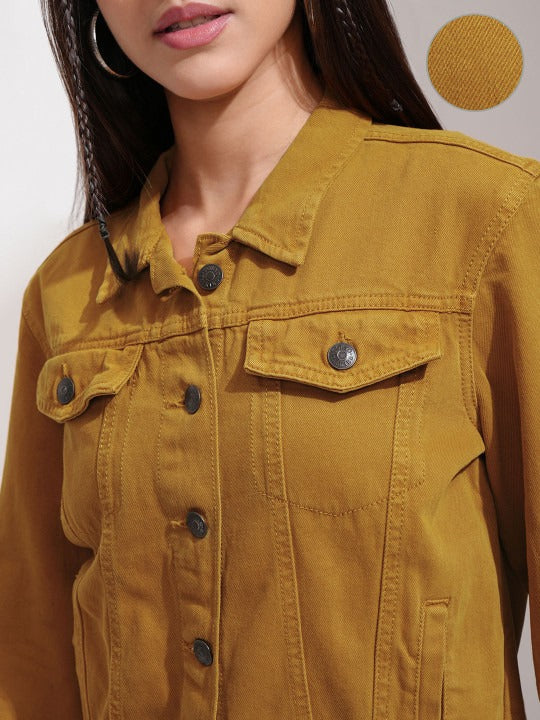 Women Mustard Solid Jacket – Stylish Winter Outerwear for Pakistani Fashion | HARCHIZ