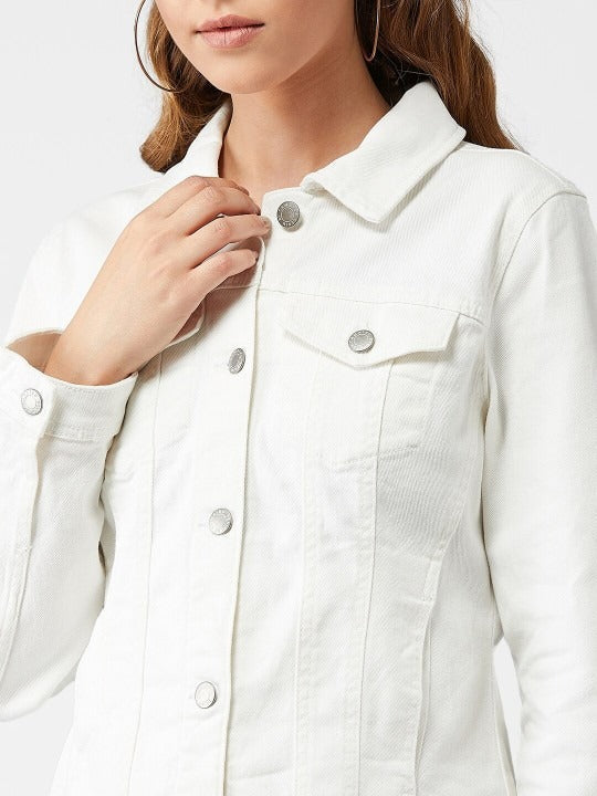 Women White Solid Denim Jacket – Premium Summer Outerwear for Pakistani Style | HARCHIZ
