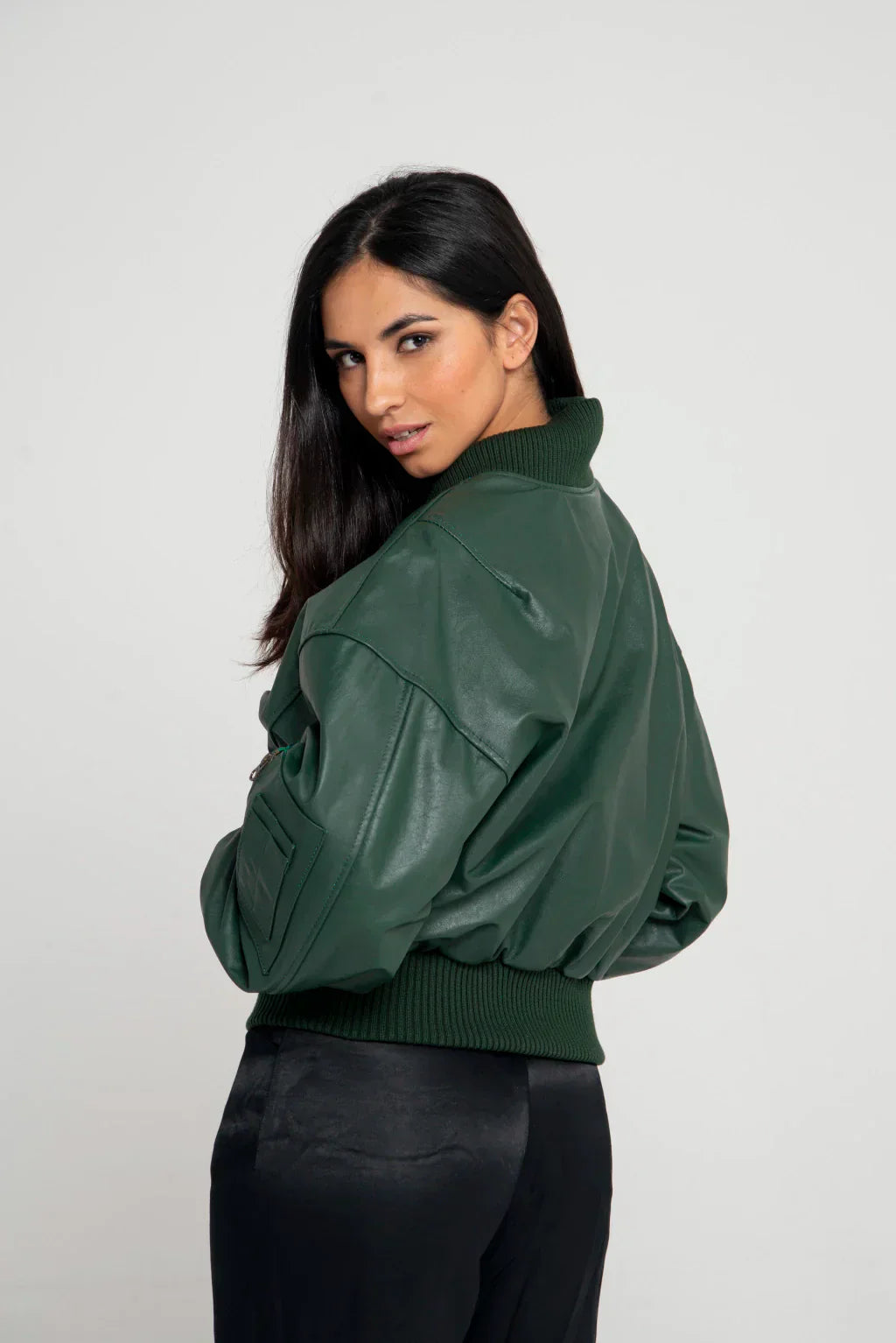 Ace Green Women Bomber Leather Jacket
