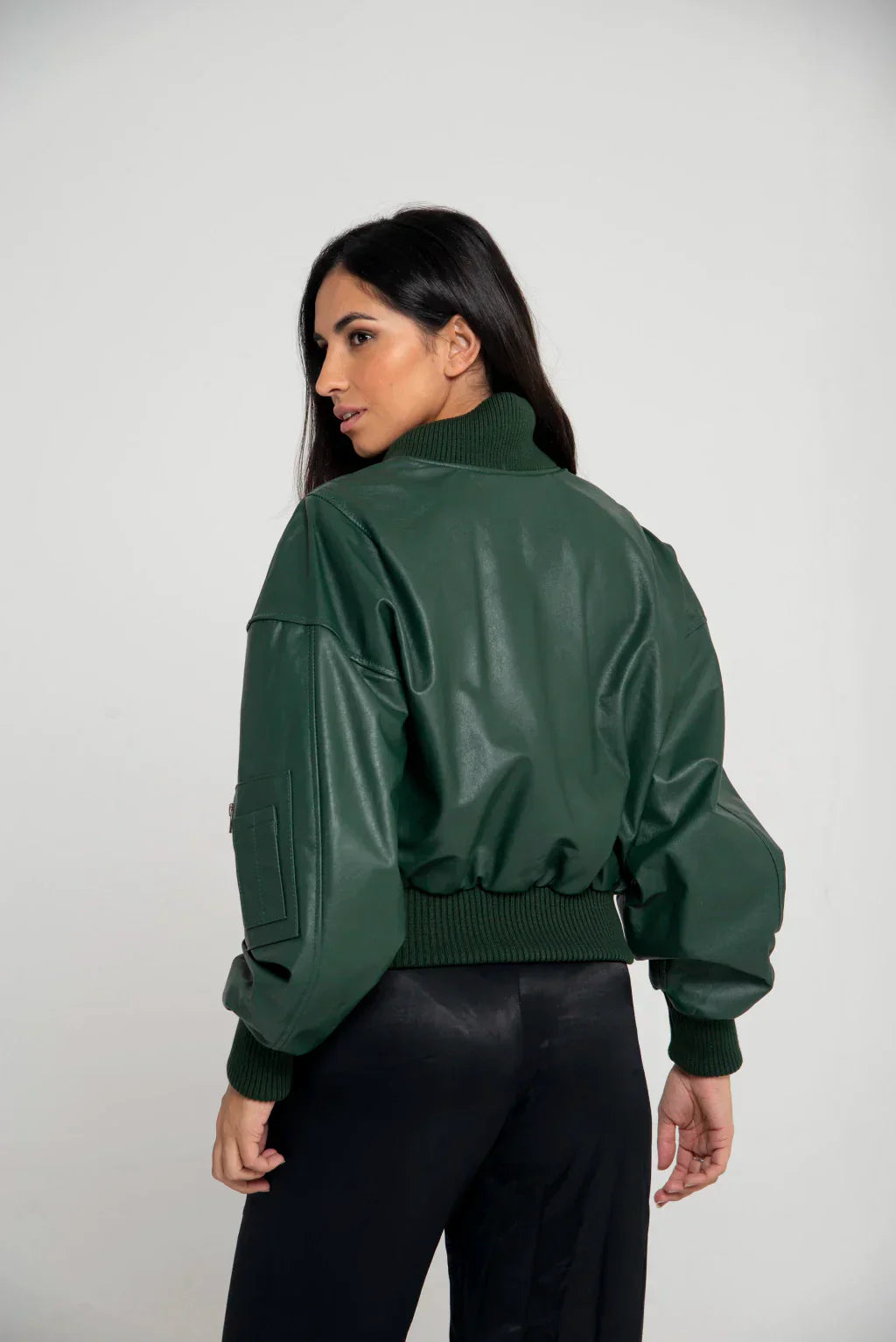 Ace Green Women Bomber Leather Jacket
