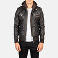 Cognac Brown Hooded Leather Bomber Jacket