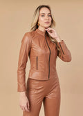 Caramel Women's Genuine Leather Jacket