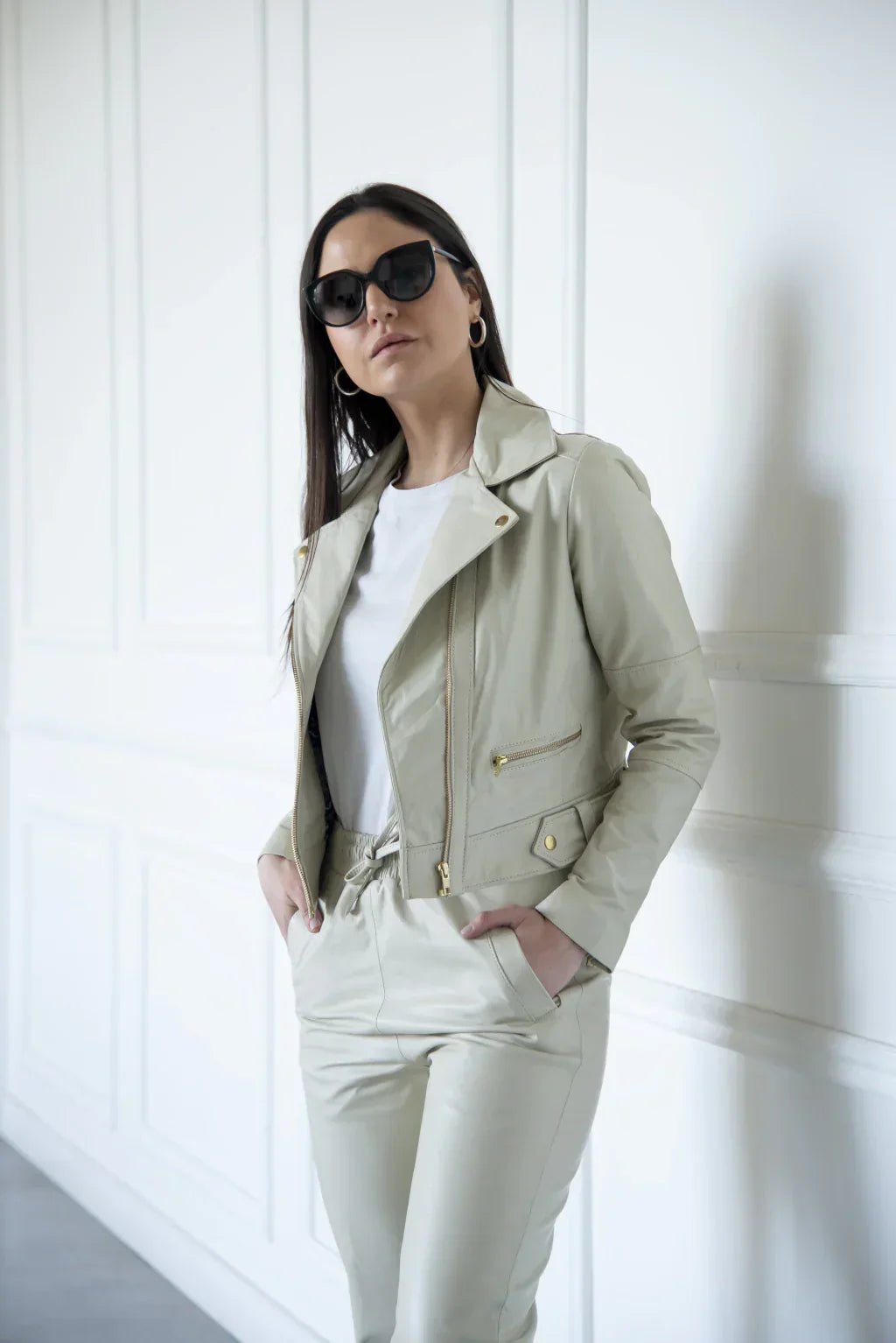 Ace Raven Off White Biker Leather Jacket