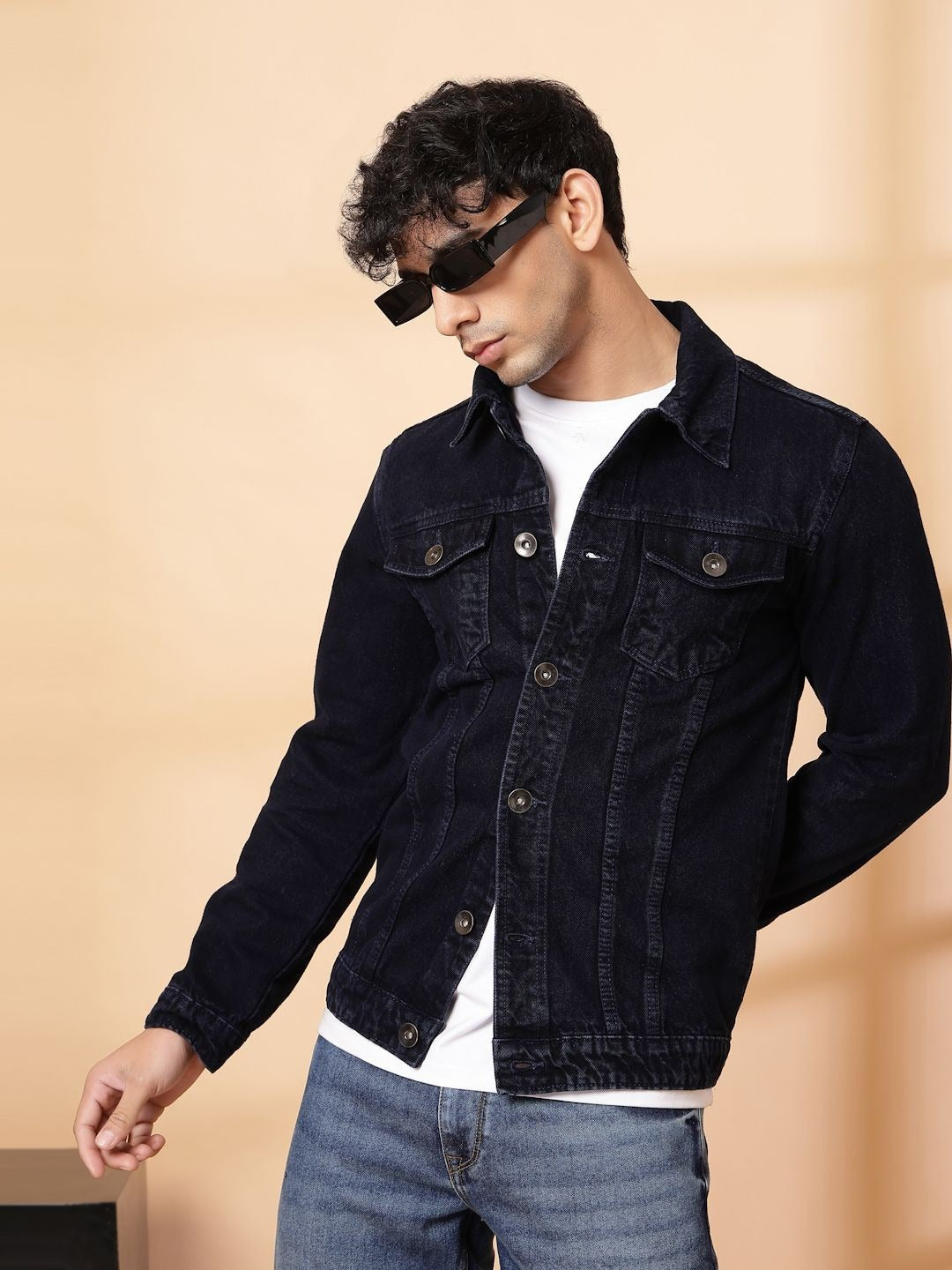 Men’s Spread Collar Solid Denim Jacket – Casual & Classic Street Style by HARCHIZ Pakistan