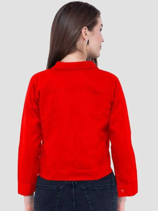 Women Red Cotton Lightweight Crop Denim Jacket – Breathable Summer Streetwear for Pakistan | HARCHIZ