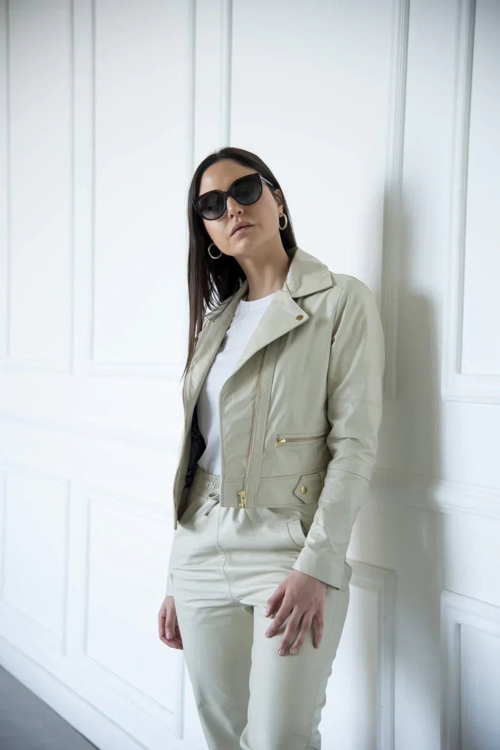 Ace Raven Off White Biker Leather Jacket