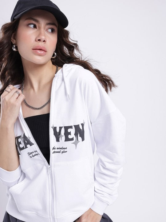 Printed Cotton Terry Hooded White Zipper – Boxy Fit Hoodie for Men & Women in Pakistan | HARCHIZ