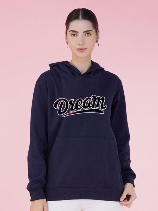 Typography Printed Hooded Oversized Navy Blue Hoodie for Women – Stylish Winter Wear by HARCHIZ