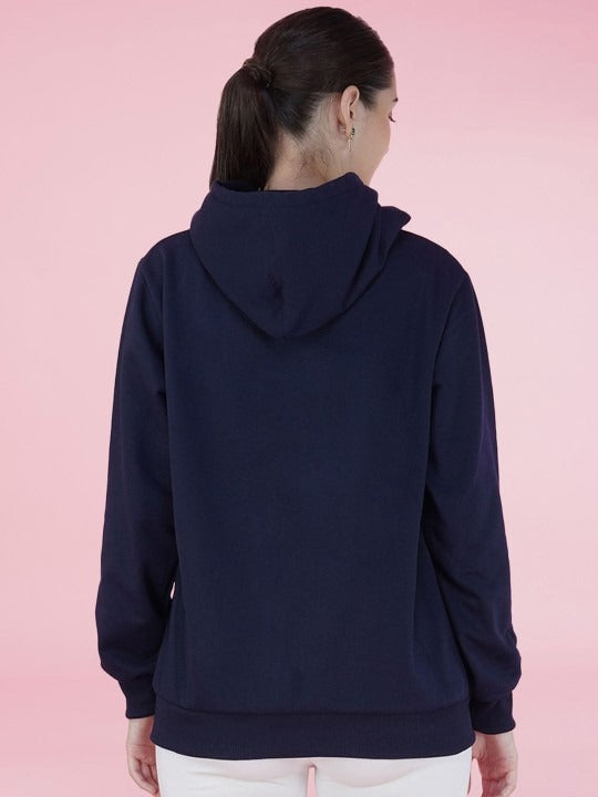 Typography Printed Hooded Oversized Navy Blue Hoodie for Women – Stylish Winter Wear by HARCHIZ
