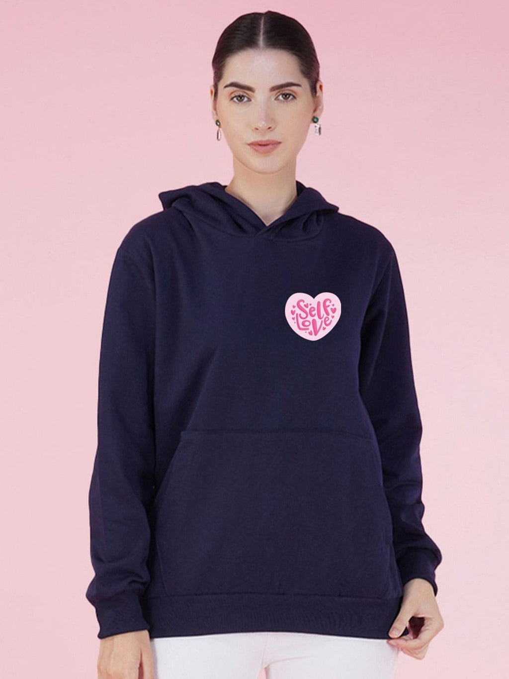 Graphic Printed Hooded Oversized Navy Blue Hoodie for Women | HARCHIZ