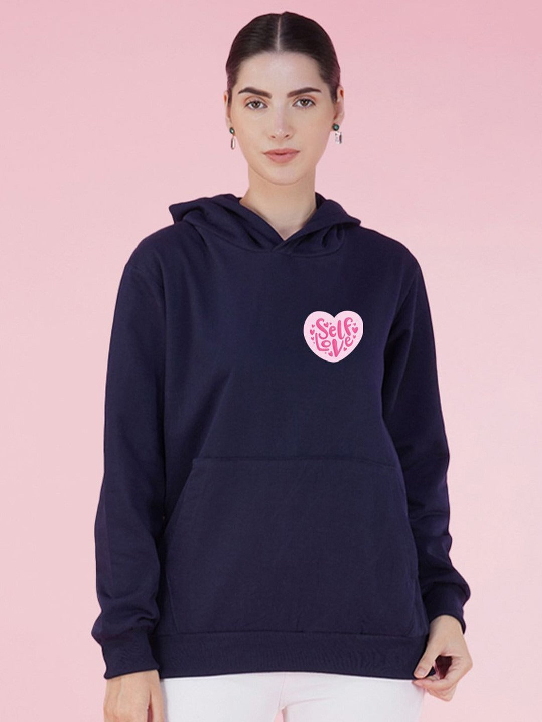 Graphic Printed Hooded Oversized Navy Blue Hoodie for Women | HARCHIZ