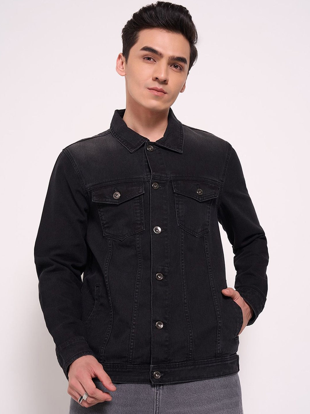 Men’s Washed Patchwork Crop Denim Jacket – Urban Streetwear by HARCHIZ Pakistan