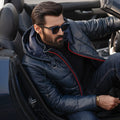 HARCHIZ Quilted Genuine Leather Jacket - Detachable Hood Edition
