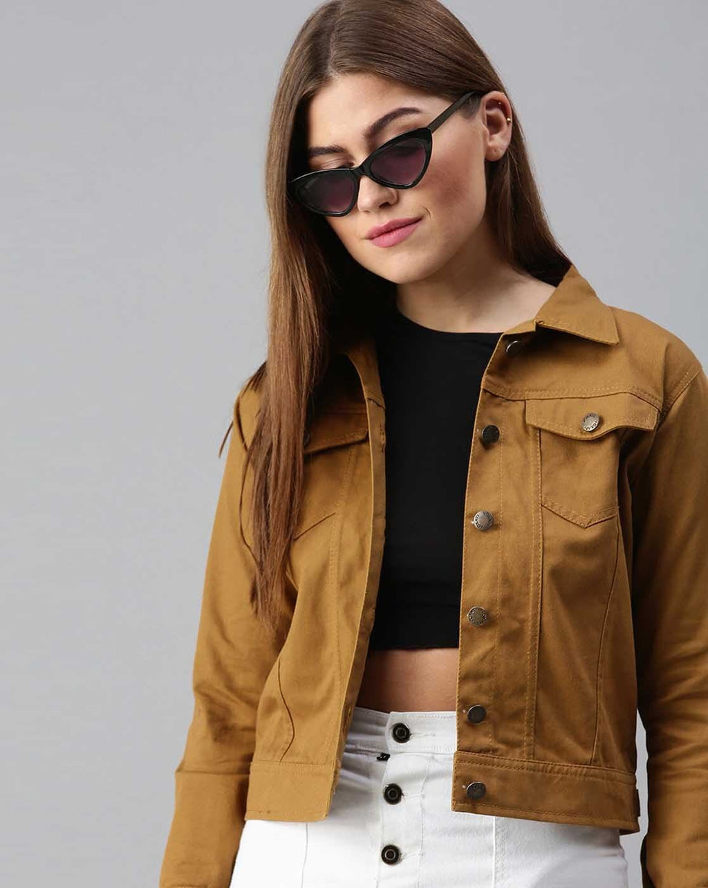 Harchiz Women Khaki Denim Jacket – Timeless Style Meets Everyday Versatility