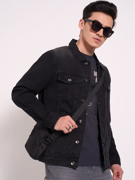 Men’s Washed Patchwork Crop Denim Jacket – Urban Streetwear by HARCHIZ Pakistan