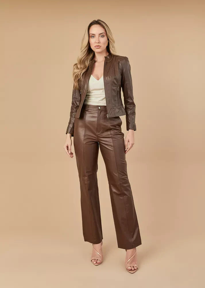 Brown Women's Genuine Leather Jacket