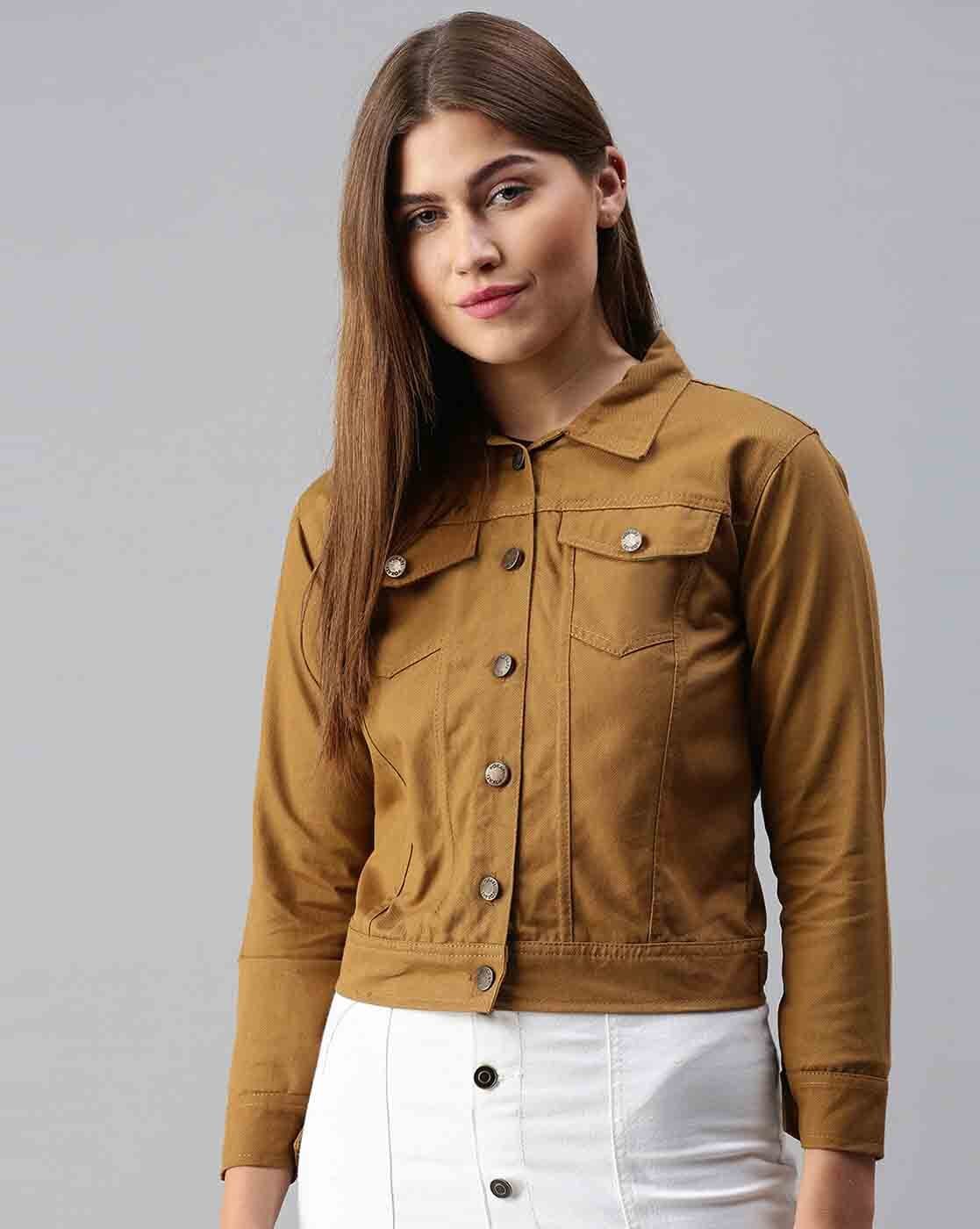 Harchiz Women Khaki Denim Jacket – Timeless Style Meets Everyday Versatility