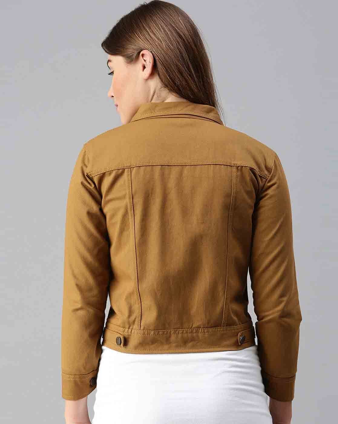 Harchiz Women Khaki Denim Jacket – Timeless Style Meets Everyday Versatility