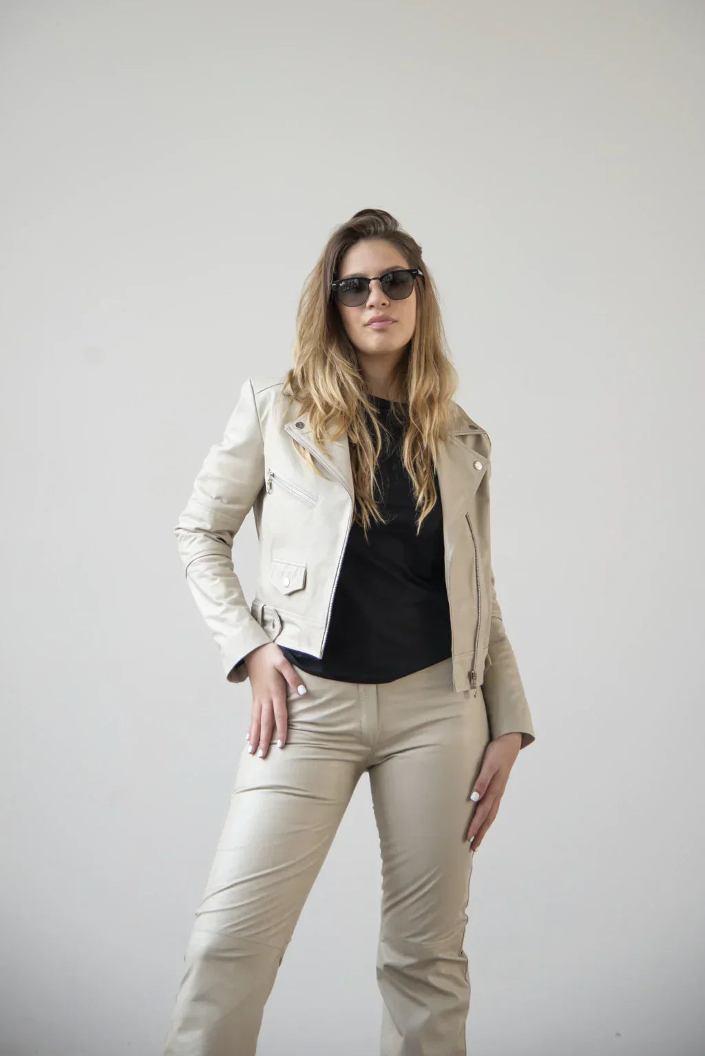 Ace Raven Off White Women Biker Leather Jacket