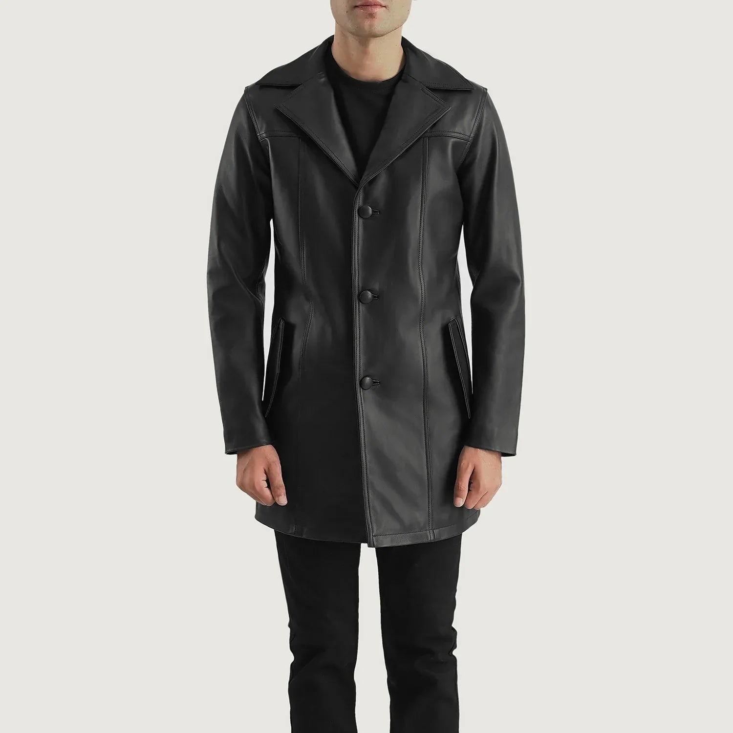 Black Cowhide Genuine Leather Coat