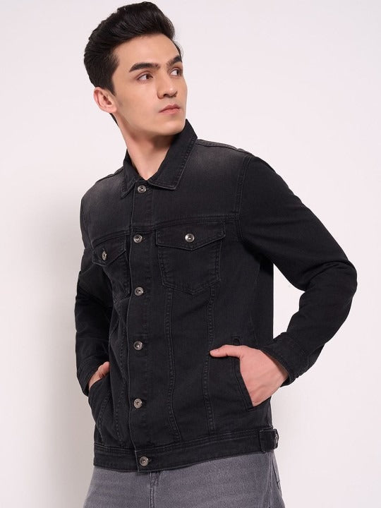 Men’s Washed Patchwork Crop Denim Jacket – Urban Streetwear by HARCHIZ Pakistan