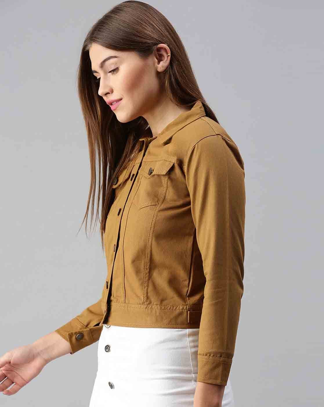 Harchiz Women Khaki Denim Jacket – Timeless Style Meets Everyday Versatility