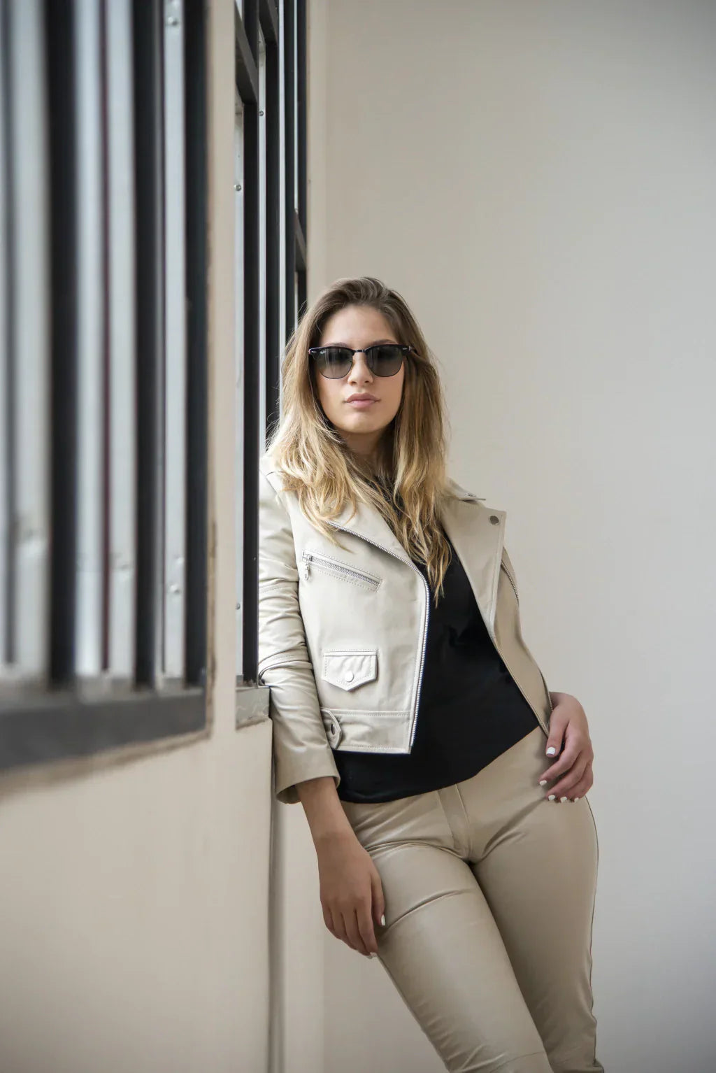 Ace Raven Off White Women Biker Leather Jacket