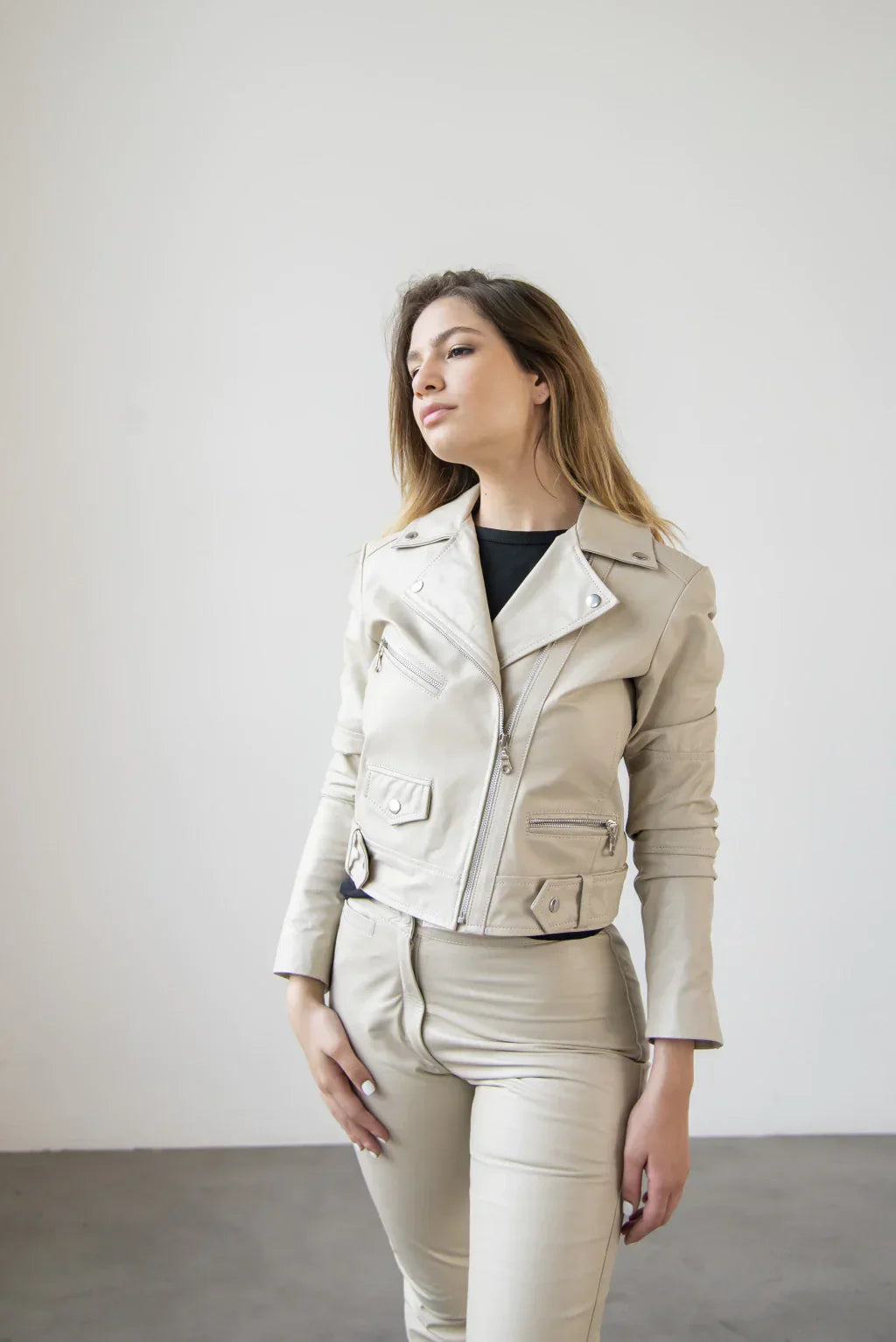 Ace Raven Off White Women Biker Leather Jacket