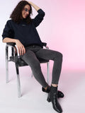 Women Solid Hooded Pullover Ribbed Navy Blue Hoodie – Stylish Winter Wear in Pakistan | HARCHIZ