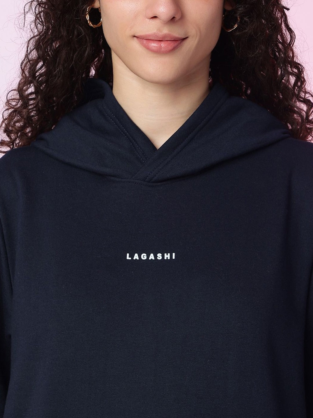 Women Solid Hooded Pullover Ribbed Navy Blue Hoodie – Stylish Winter Wear in Pakistan | HARCHIZ