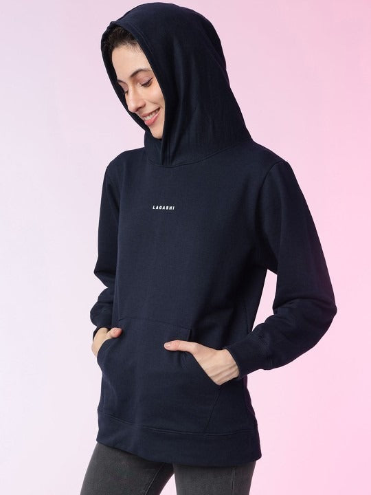 Women Solid Hooded Pullover Ribbed Navy Blue Hoodie – Stylish Winter Wear in Pakistan | HARCHIZ