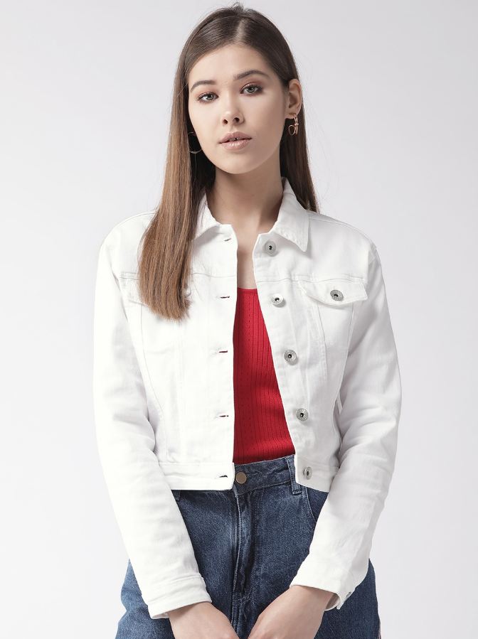 Harchiz Women White Solid Denim Jacket – Chic Everyday Street Style