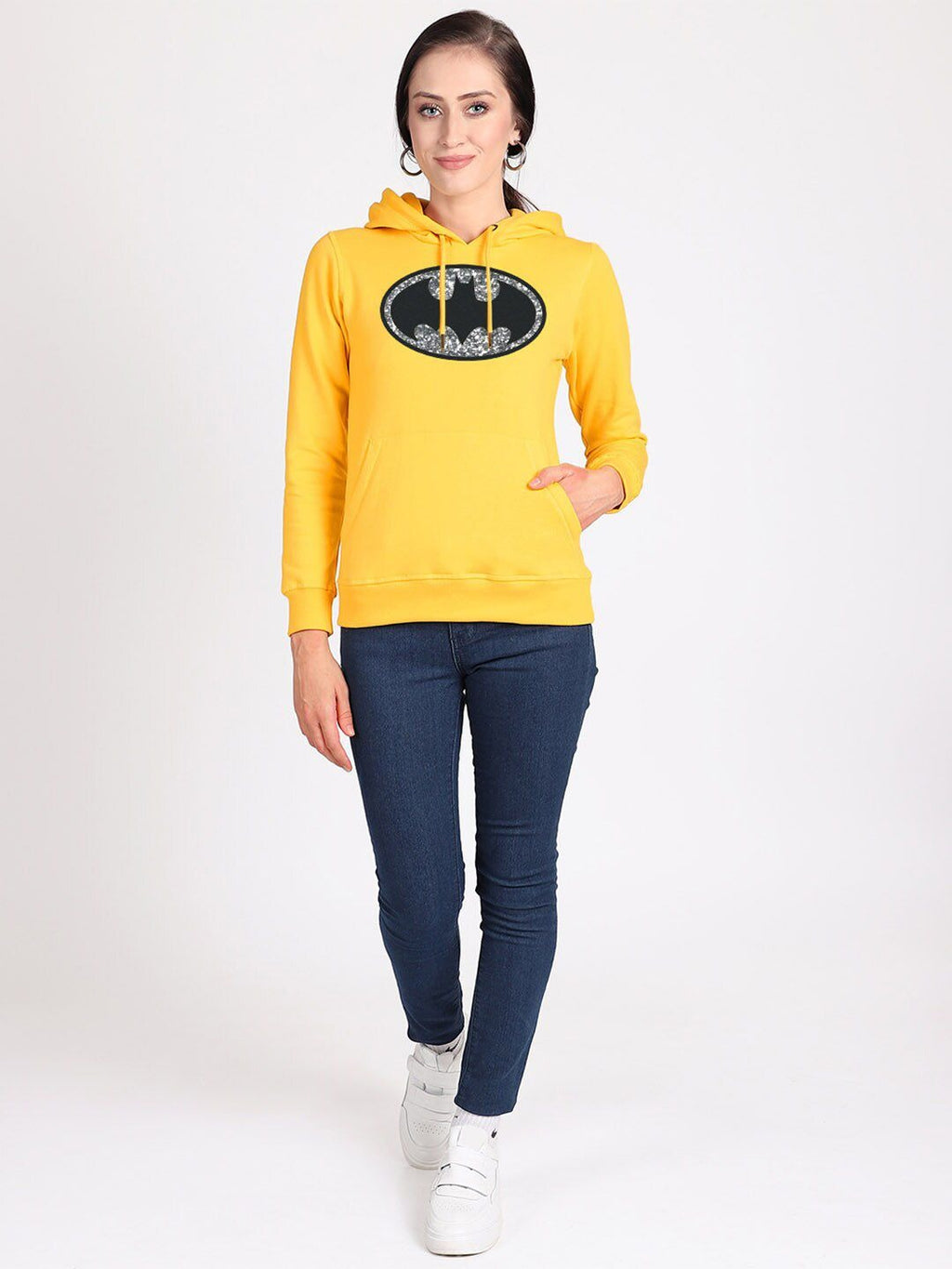 Batman Printed Hooded Pullover Yellow Hoodie for Women – Casual Streetwear Pakistan | HARCHIZ