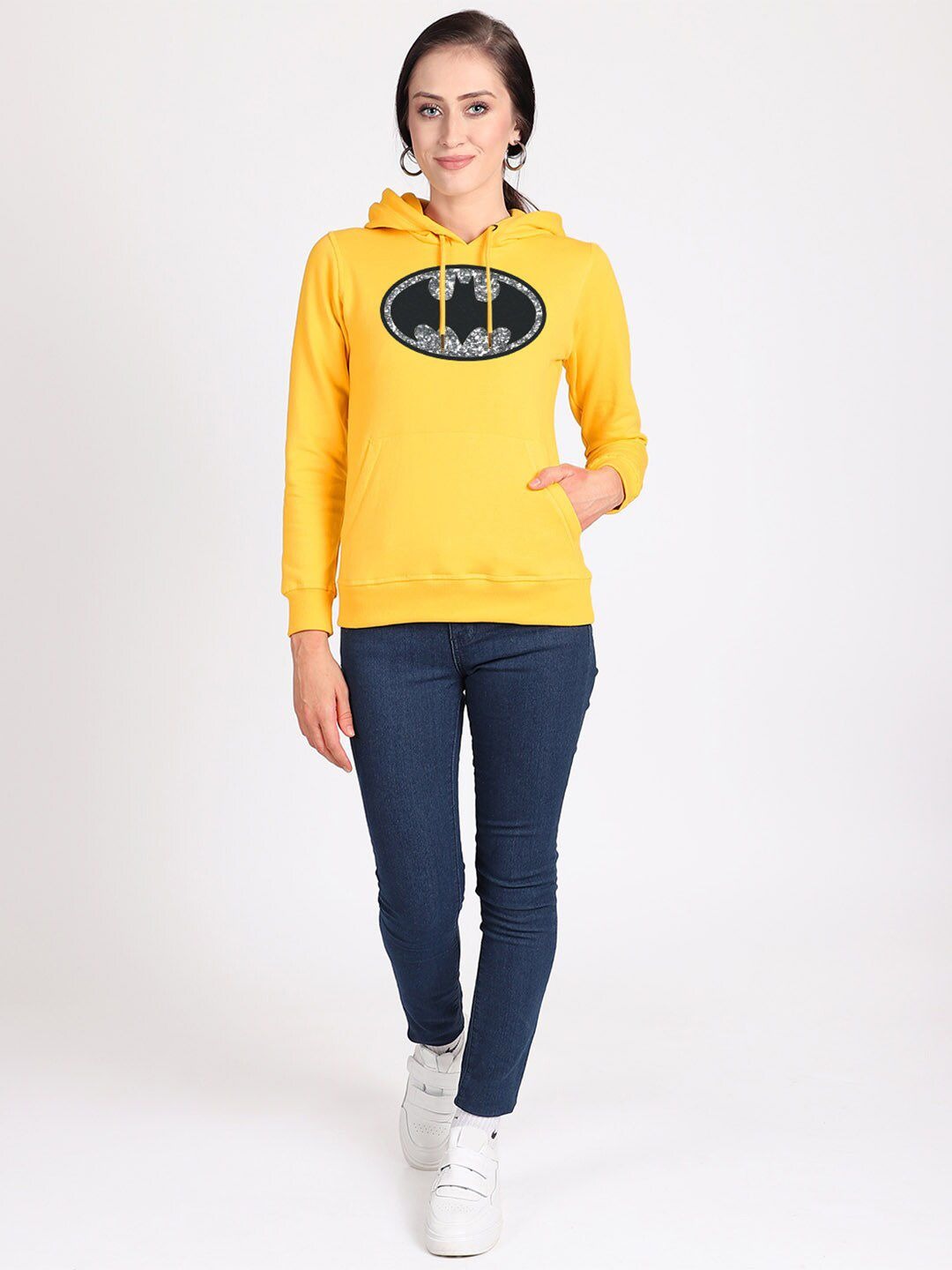 Batman Printed Hooded Pullover Yellow Hoodie for Women – Casual Streetwear Pakistan | HARCHIZ