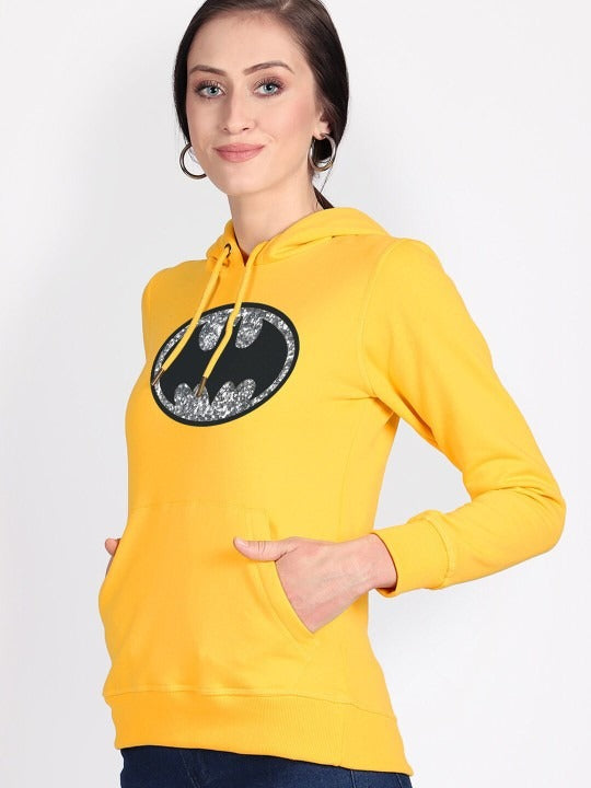 Batman Printed Hooded Pullover Yellow Hoodie for Women – Casual Streetwear Pakistan | HARCHIZ