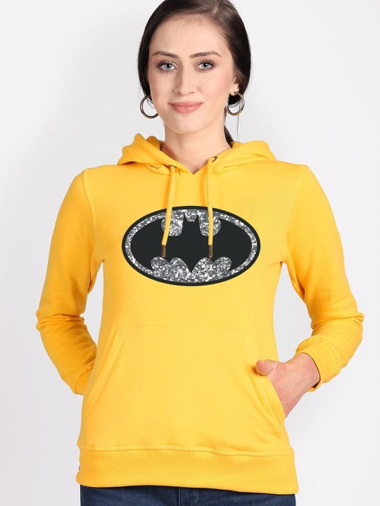 Batman Printed Hooded Pullover Yellow Hoodie for Women – Casual Streetwear Pakistan | HARCHIZ