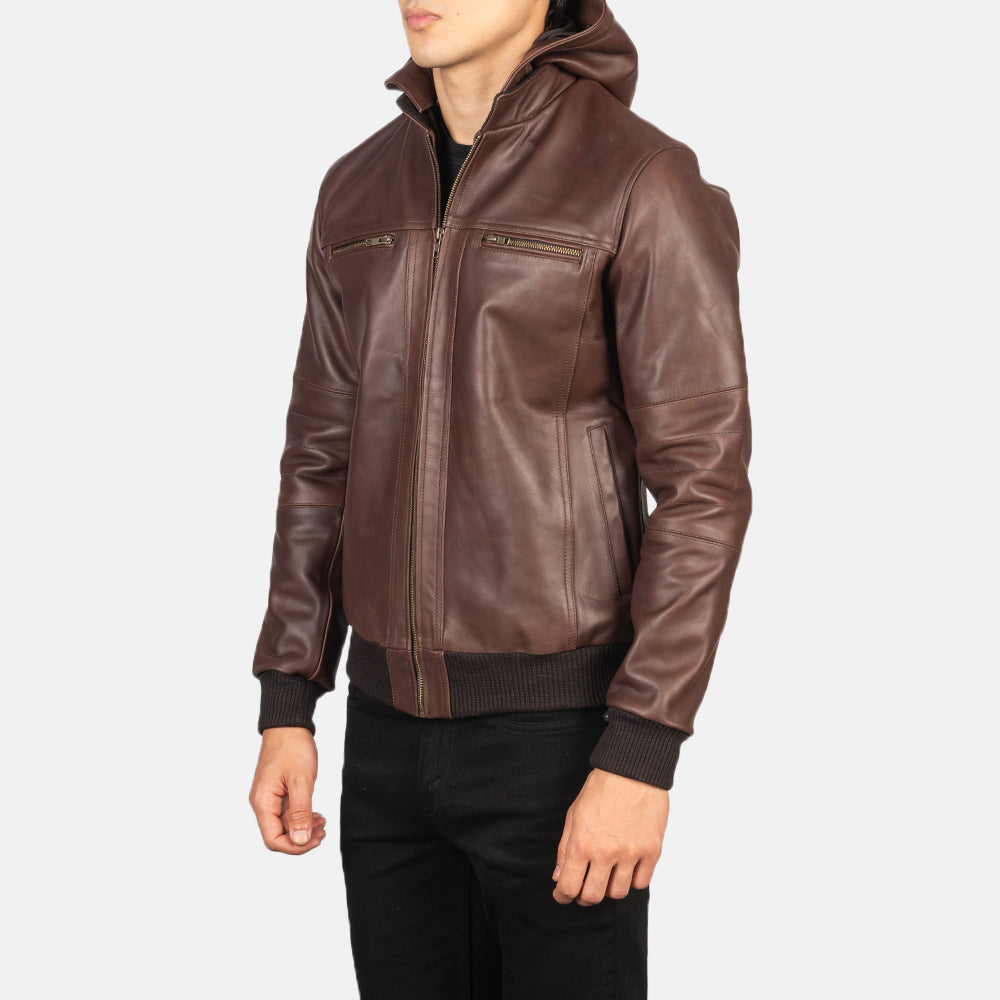 Ace Classic Brown Hood Leather Bomber Jacket