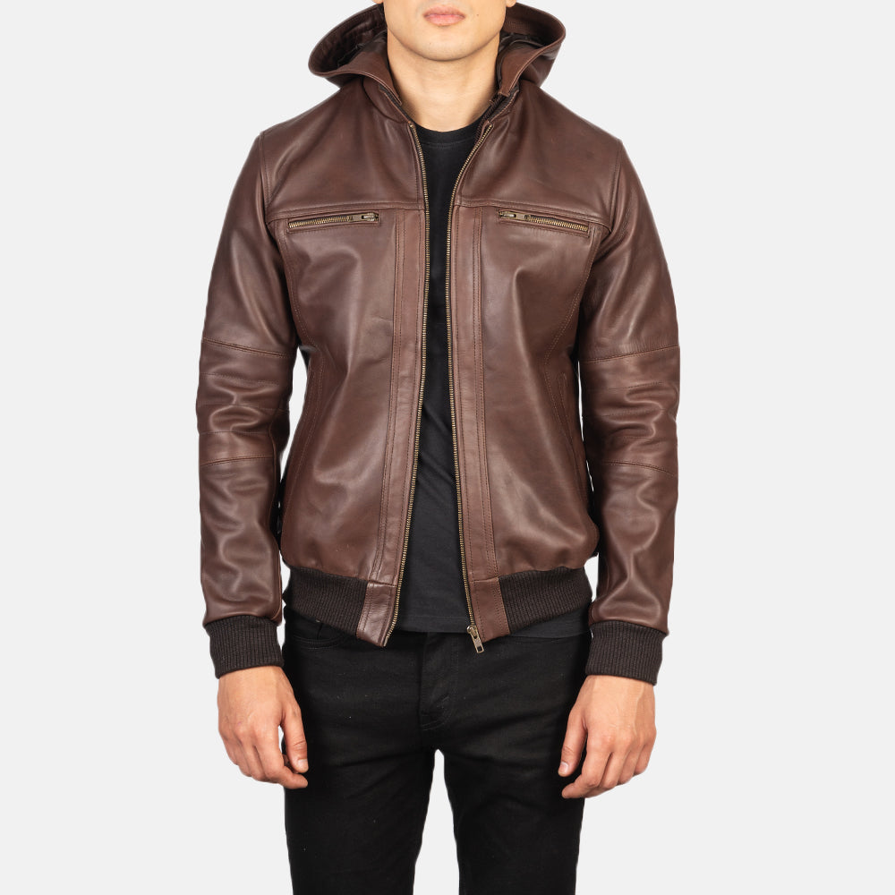 Ace Classic Brown Hood Leather Bomber Jacket