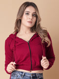 Women Solid Hooded Cropped Zipper Hoodie – Cropped Zip-Up, Breathable & Travel-Ready | HARCHIZ
